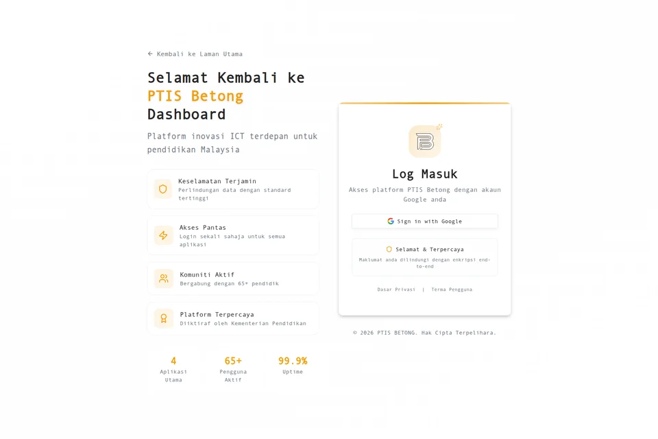 Screenshot of Dashboard PTIS — internal school management platform